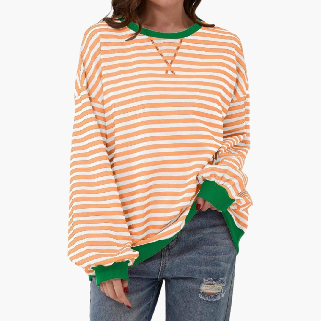 Pull femme à rayures avec finitions contrastées et coupe ample