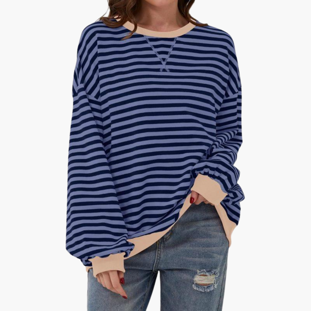 Pull femme à rayures avec finitions contrastées et coupe ample