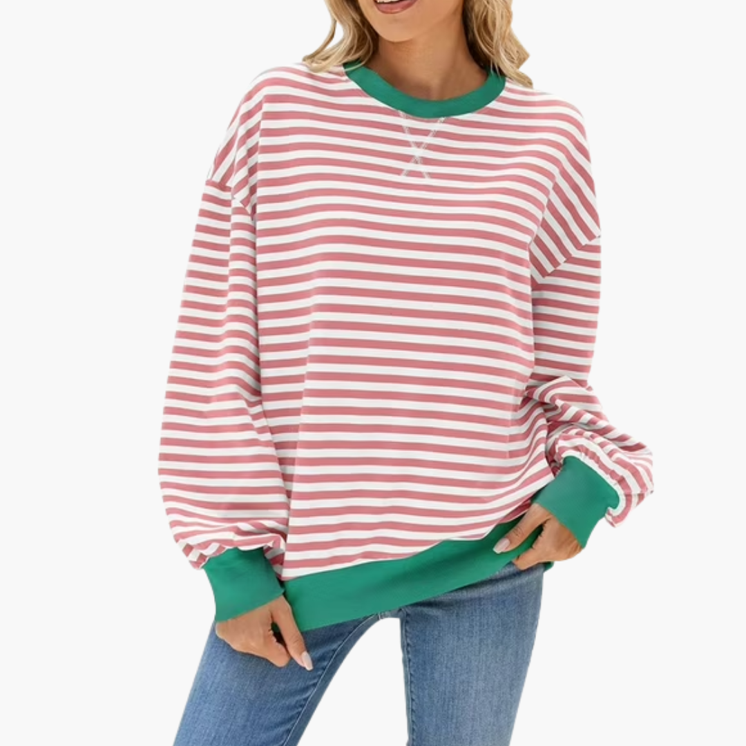 Pull femme à rayures avec finitions contrastées et coupe ample