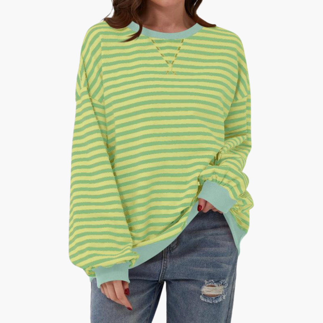 Pull femme à rayures avec finitions contrastées et coupe ample