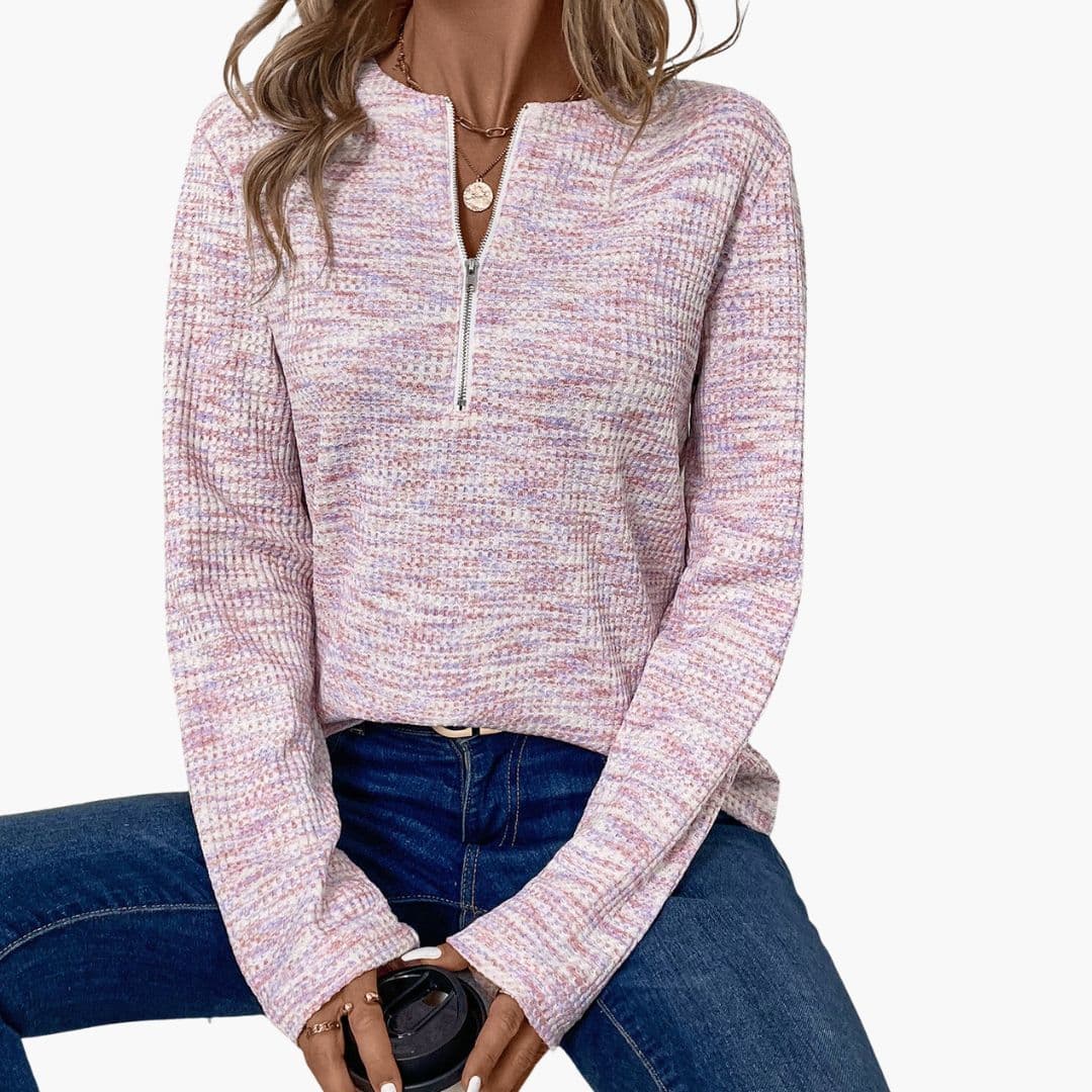 Camisola de mulher com superfície texturada e meio fecho éclair