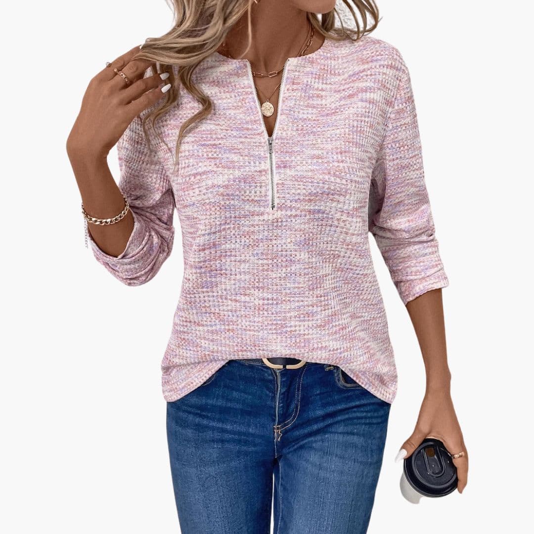 Camisola de mulher com superfície texturada e meio fecho éclair
