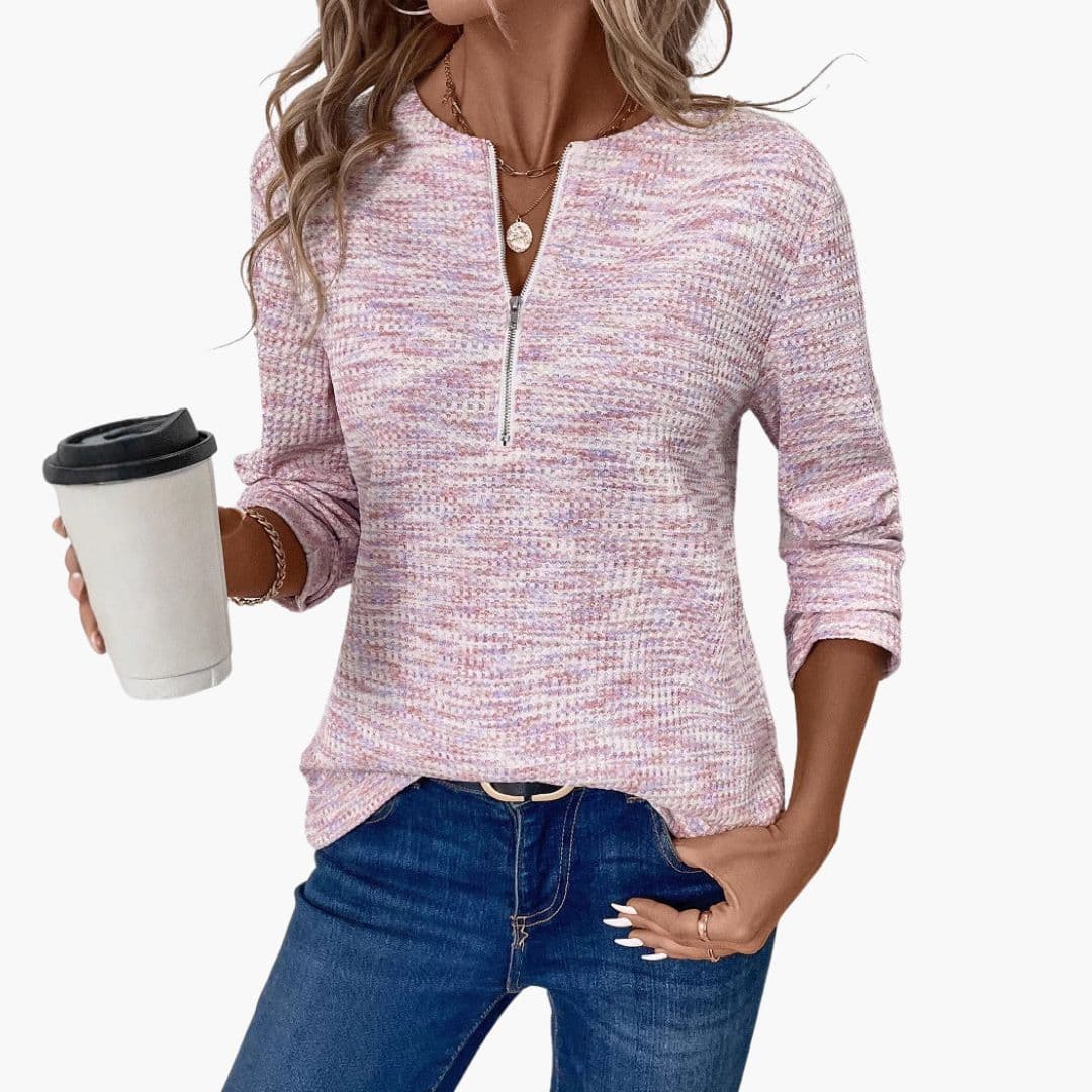 Camisola de mulher com superfície texturada e meio fecho éclair