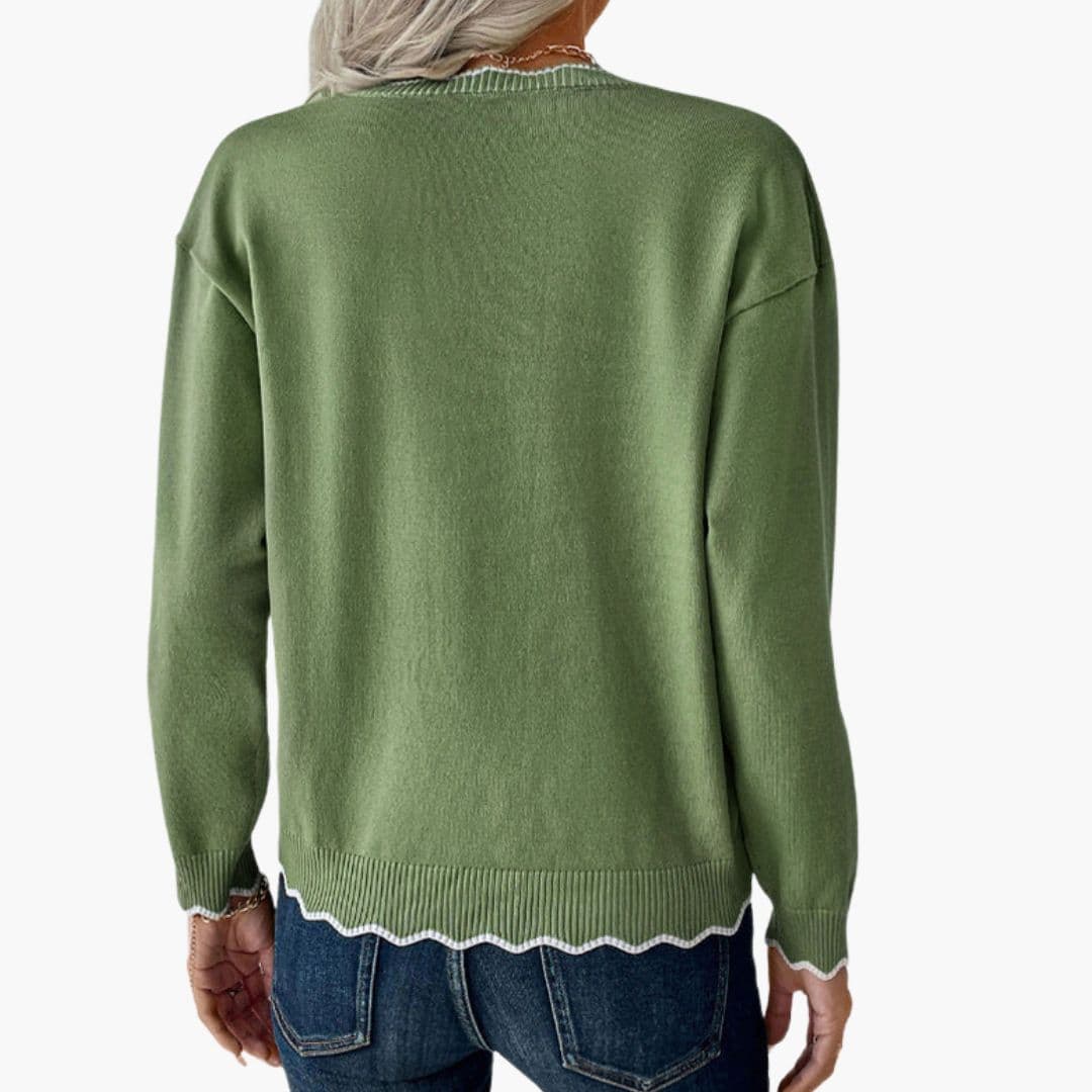 Dame-pullover med dekorativ lynlås og flæsedetaljer