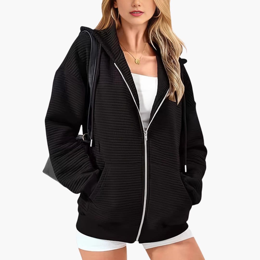 Pull femme côtelé à demi zip et manches larges