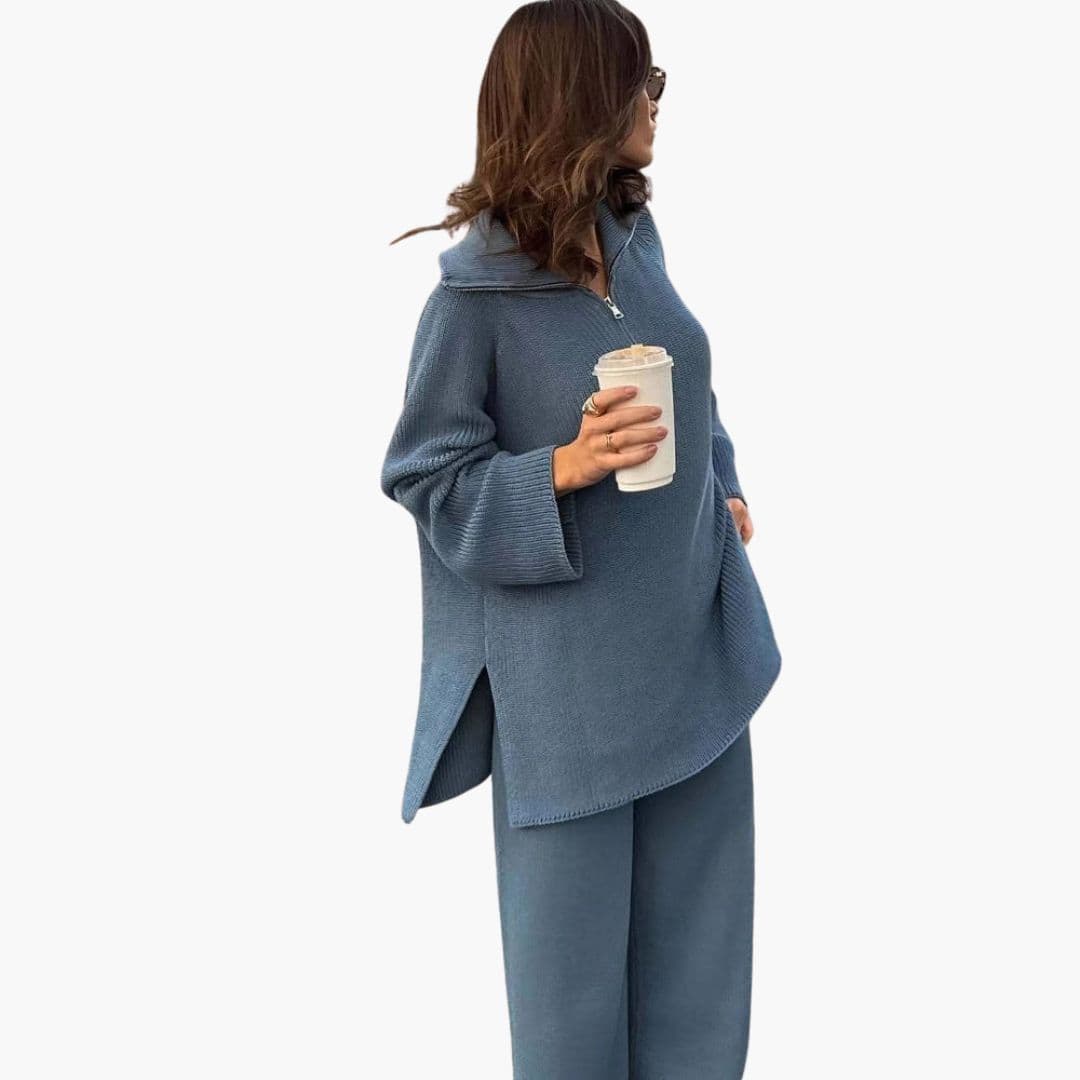 Pull feminino corte amplo com meio fecho éclair