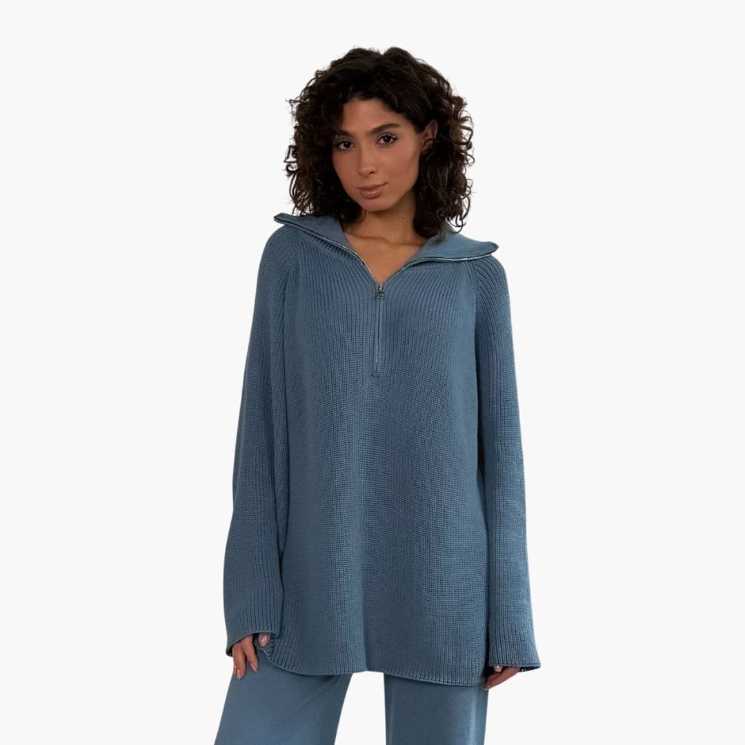 Pull feminino corte amplo com meio fecho éclair