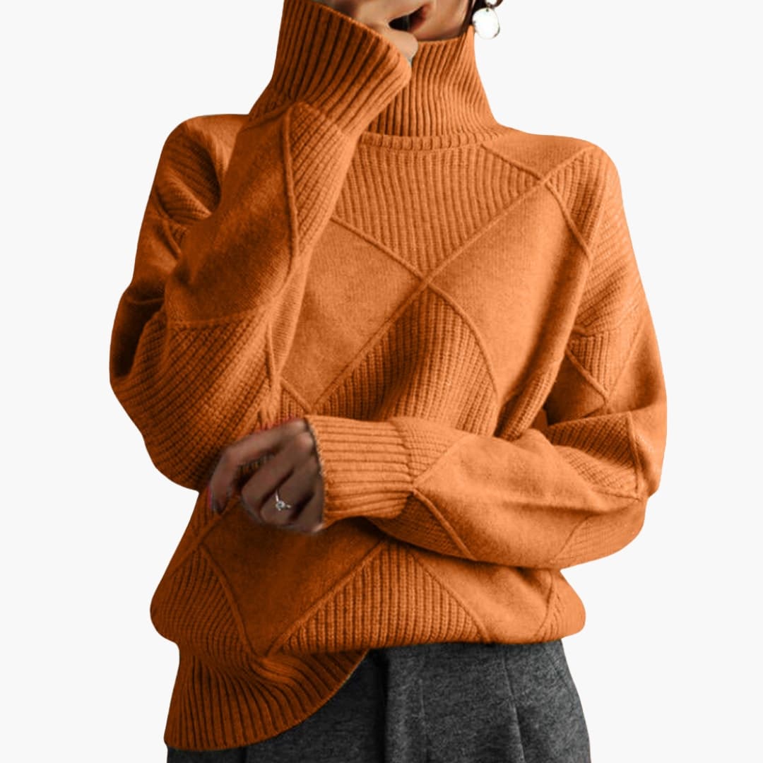 Suéter de mujer de punto con motivo de rombos texturizados y cuello acanalado