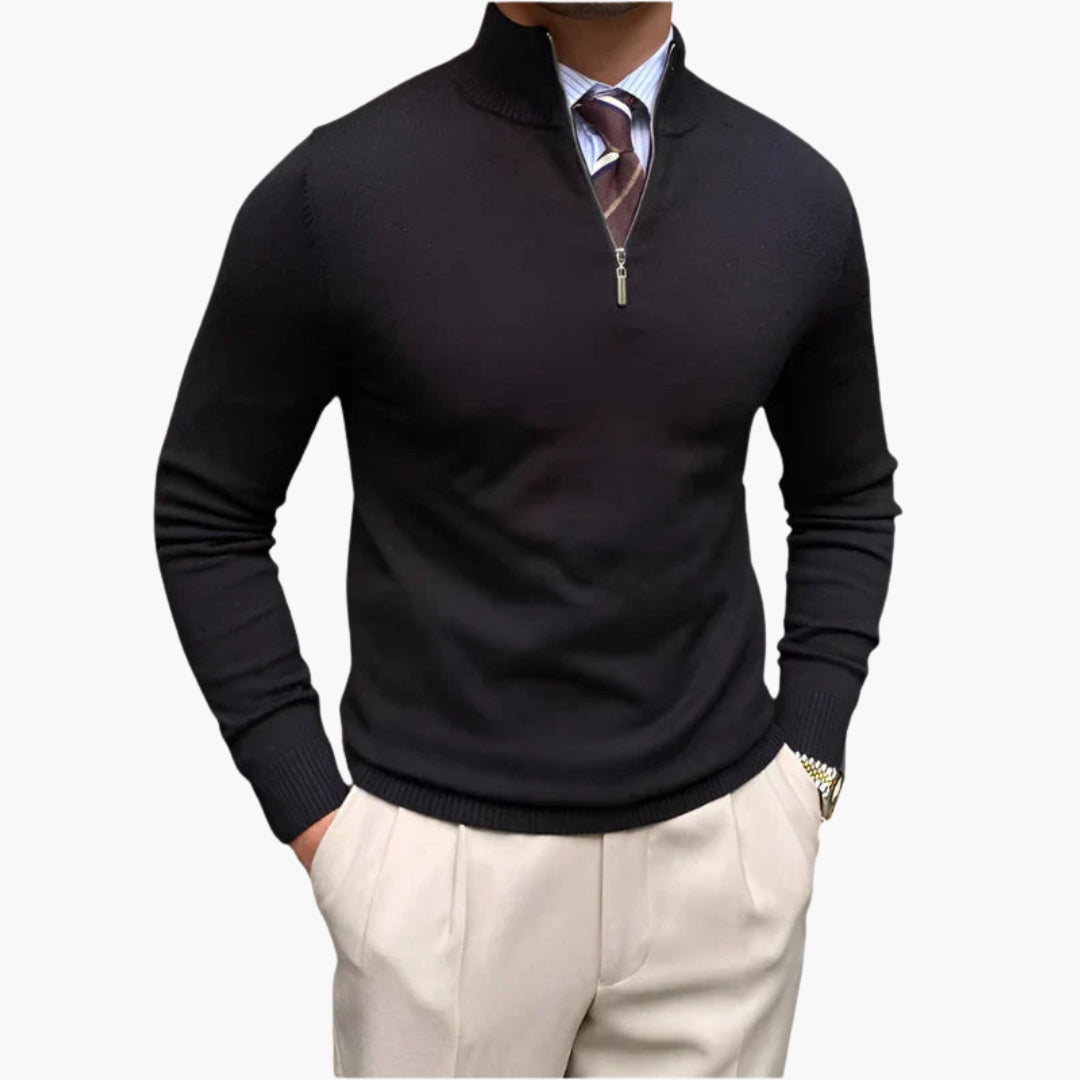 Pull homme col montant avec demi fermeture zippée