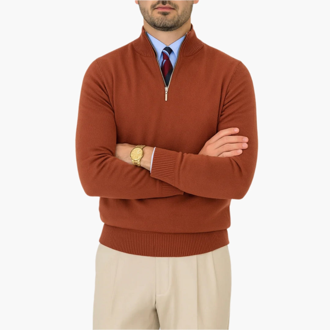 Pull homme col montant avec demi fermeture zippée