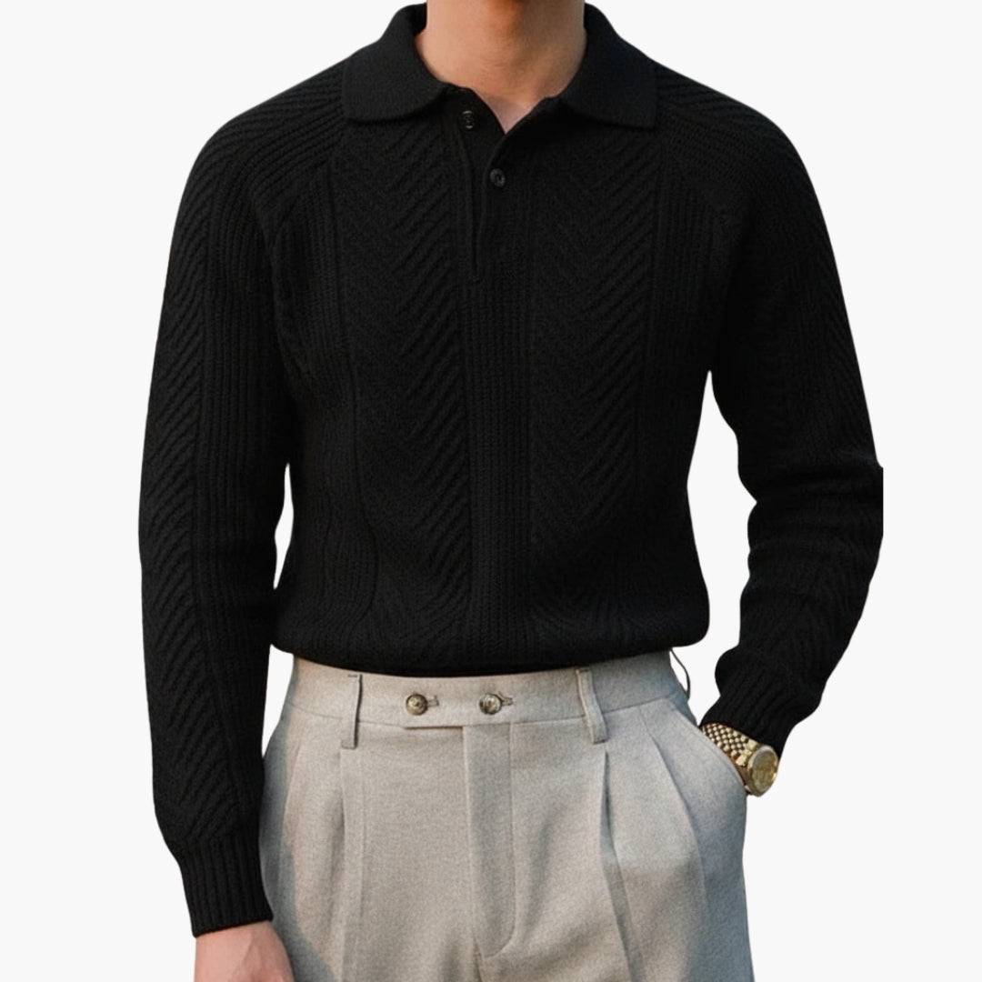 Men's knit sweater with collar and textured pattern