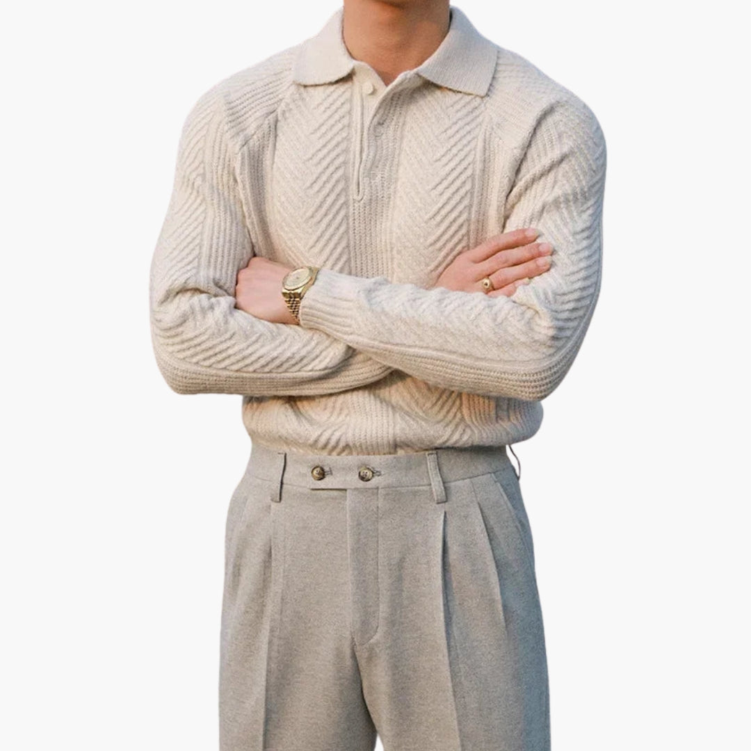 Men's knit sweater with collar and textured pattern