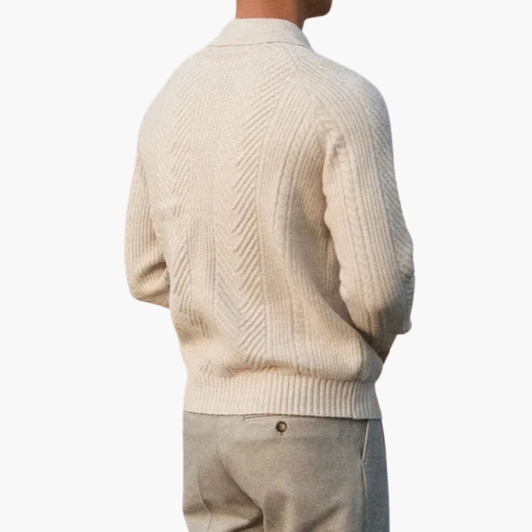 Men's knit sweater with collar and textured pattern