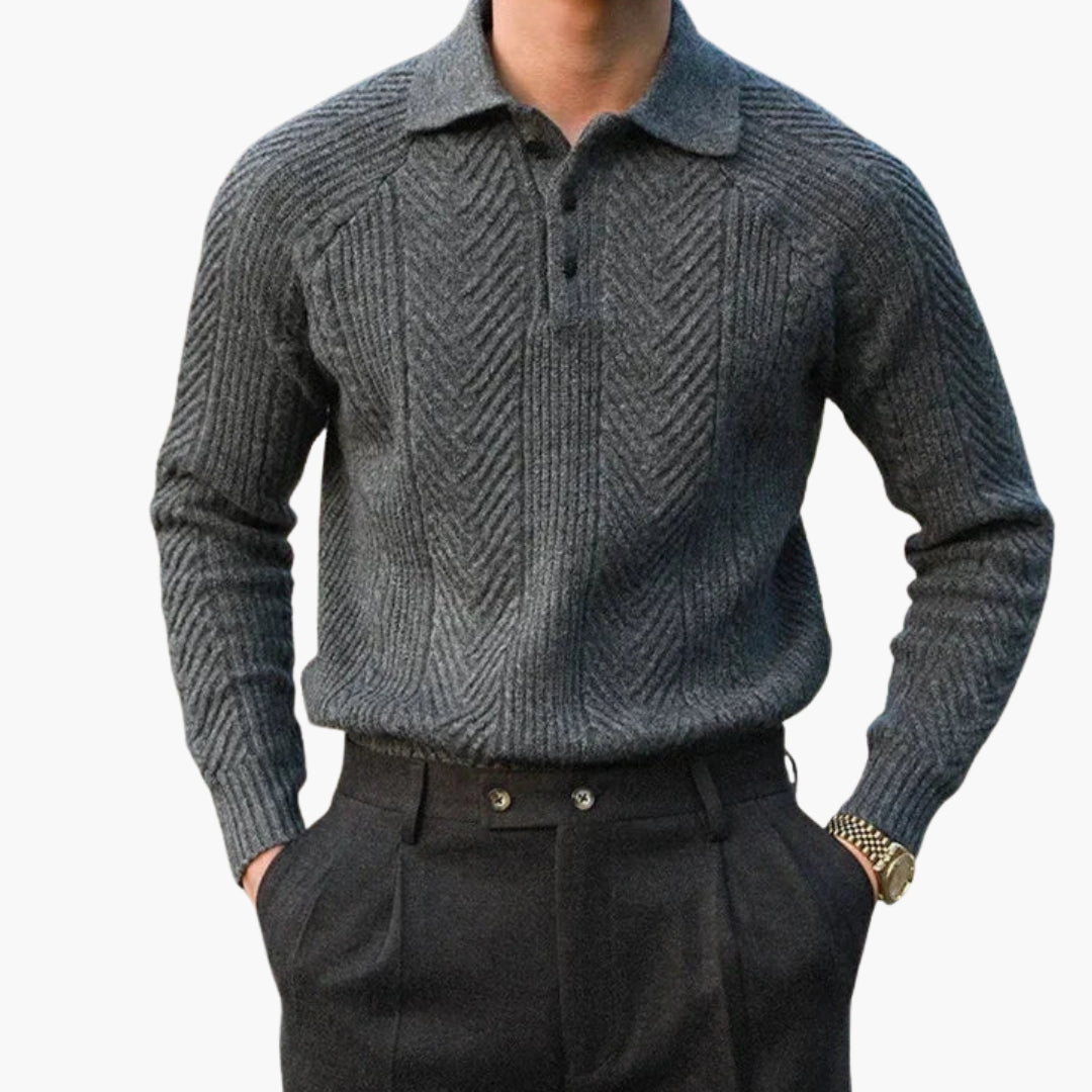 Men's knit sweater with collar and textured pattern