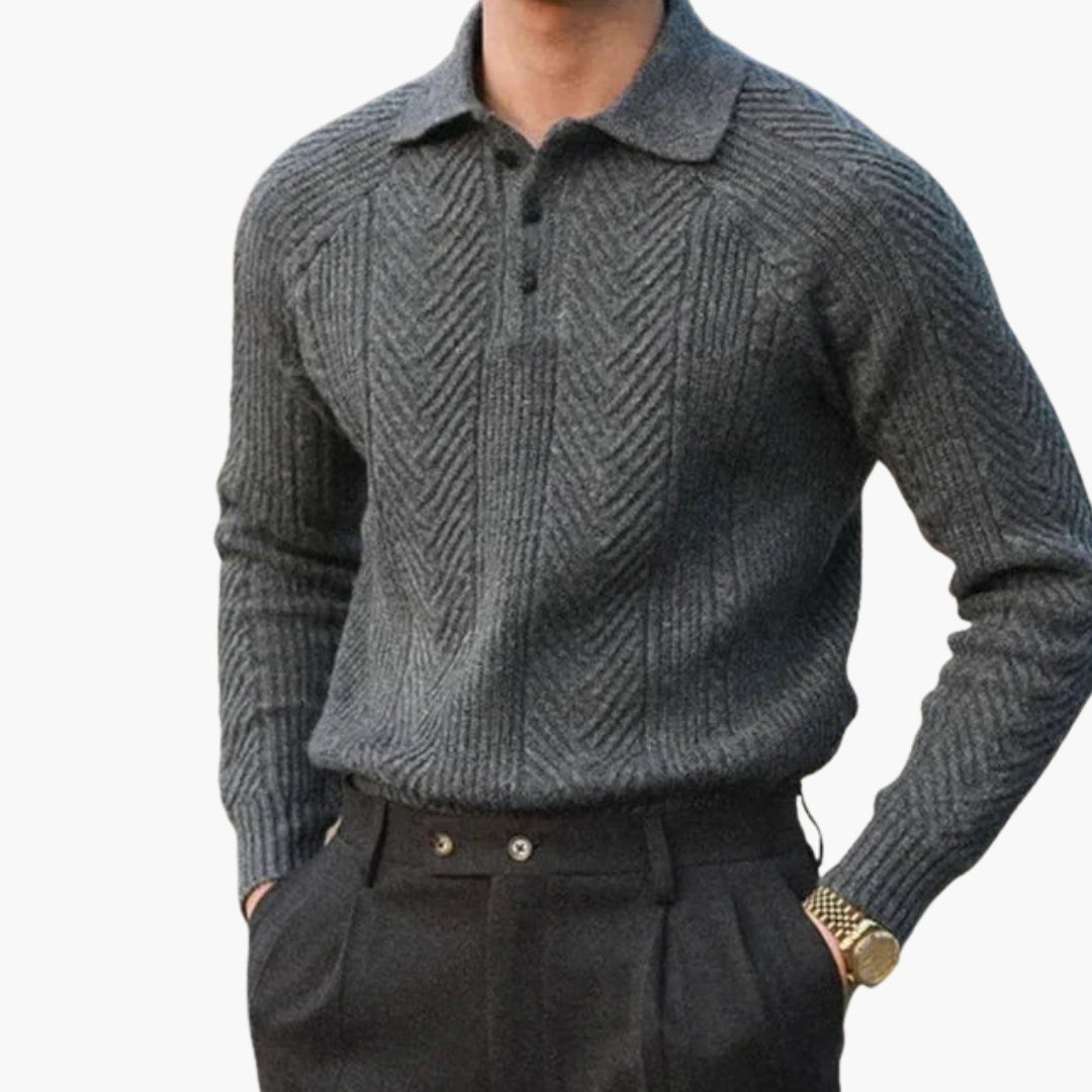 Men's knit sweater with collar and textured pattern