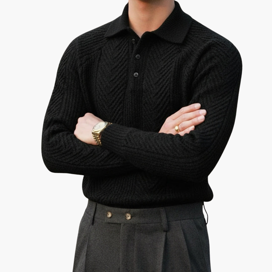 Men's knit sweater with collar and textured pattern