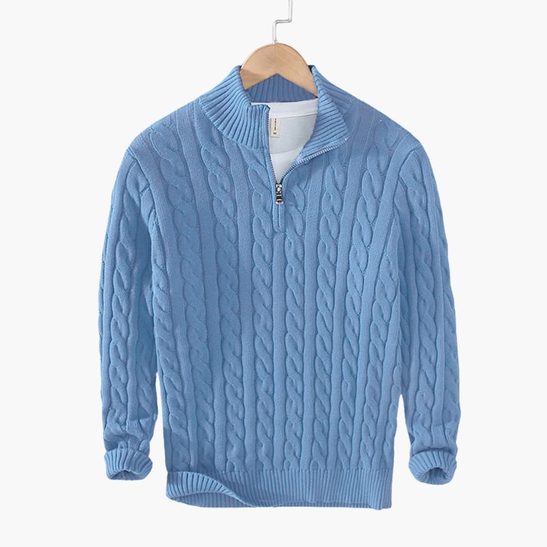 Pull homme en maille torsadée à demi-zip avec motif texturé