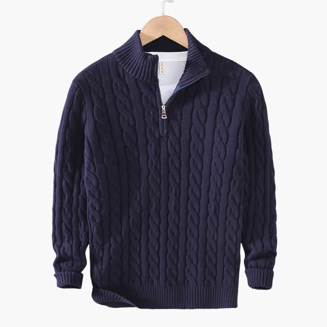 Pull homme en maille torsadée à demi-zip avec motif texturé