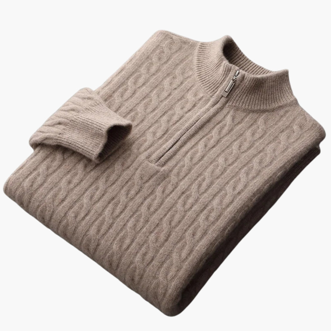 Pull homme torsadé avec demi fermeture zippée