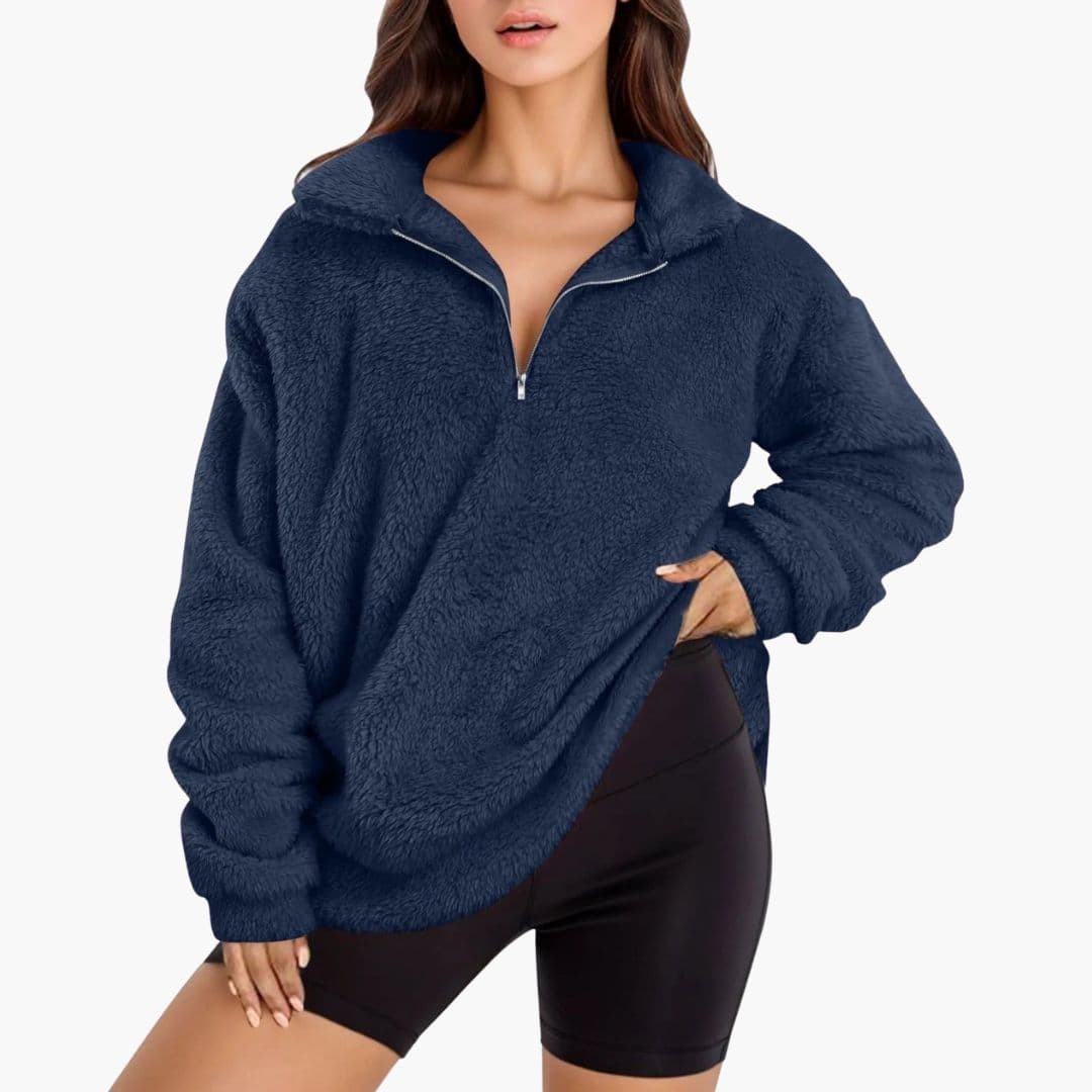 Polar damski oversize z półzamkiem
