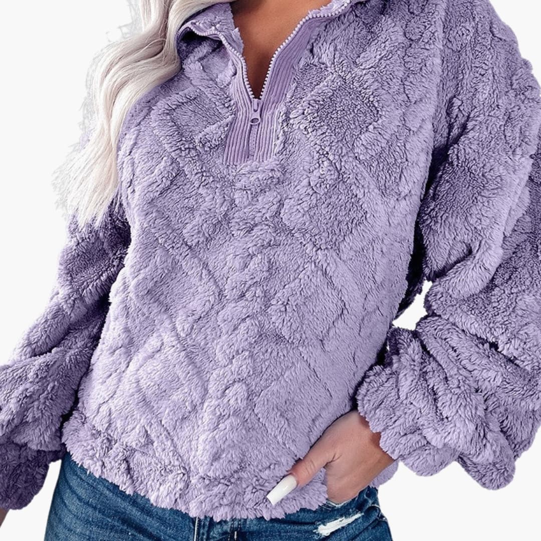 Pull polaire oversize pour femme avec col montant et texture matelassée