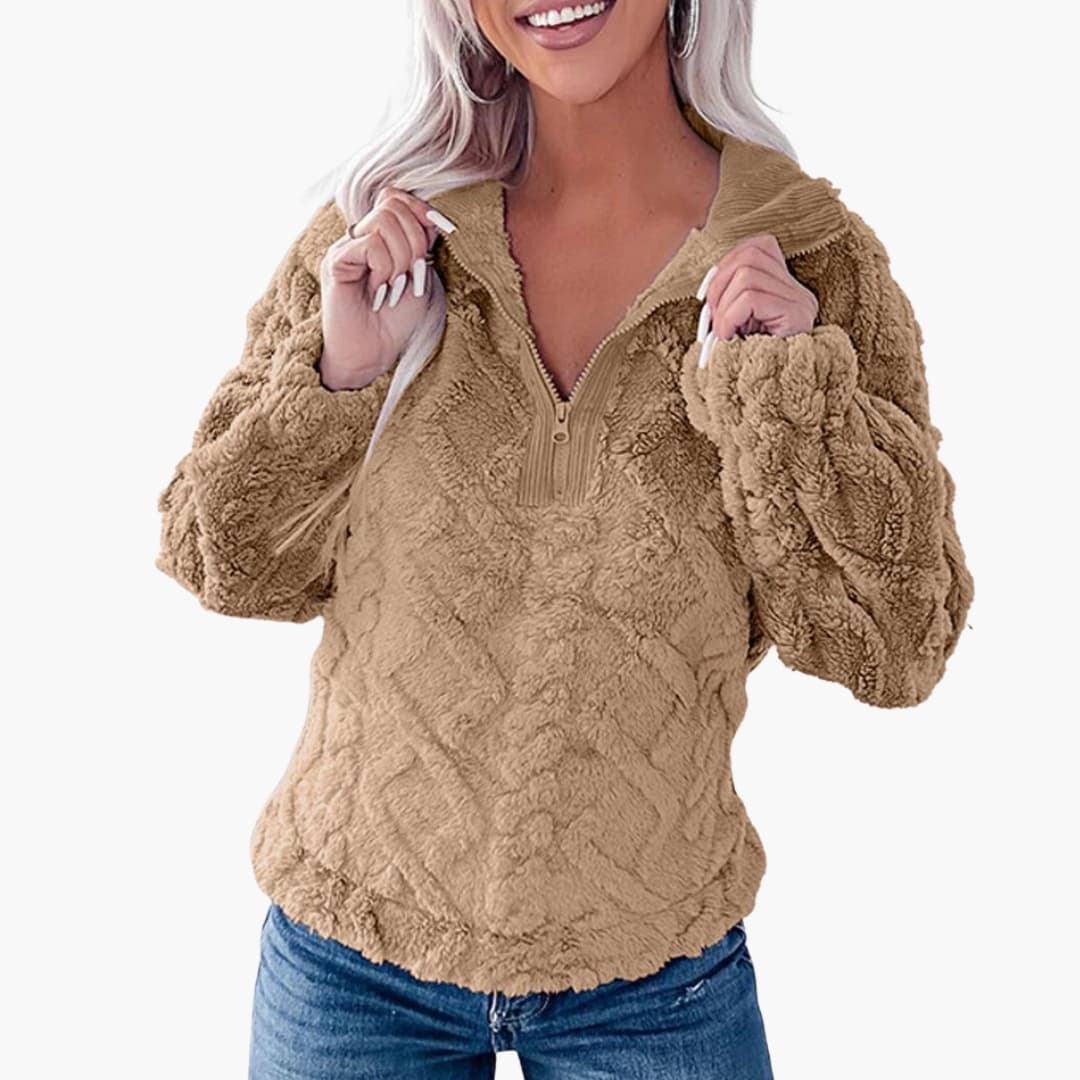 Pull polaire oversize pour femme avec col montant et texture matelassée