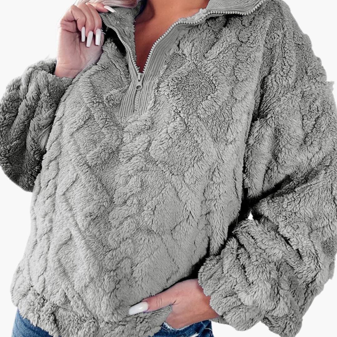 Pull polaire oversize pour femme avec col montant et texture matelassée