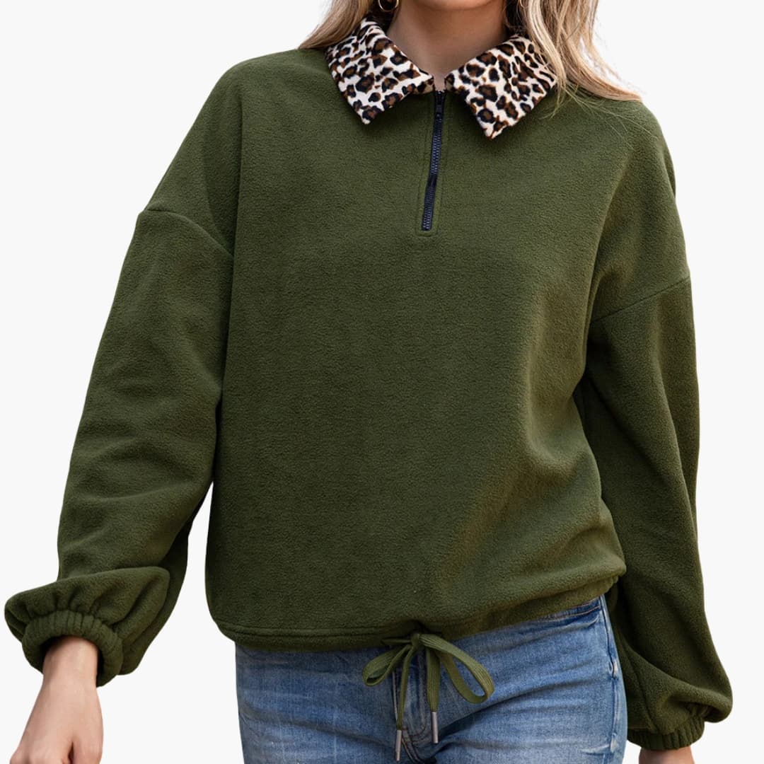 Pull polaire pour femme avec col imprimé léopard