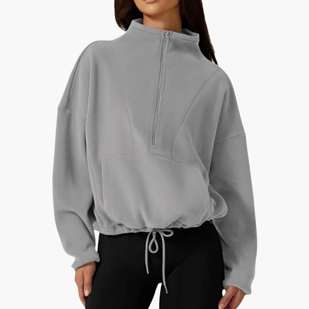 Pull polaire pour femme avec demi zip et poche avant