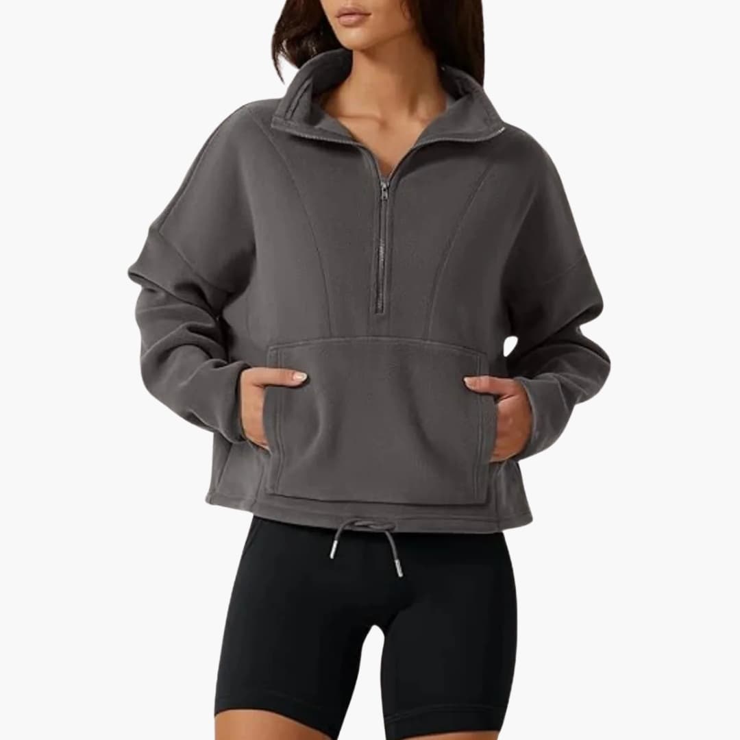 Pull polaire pour femme avec demi zip et poche avant