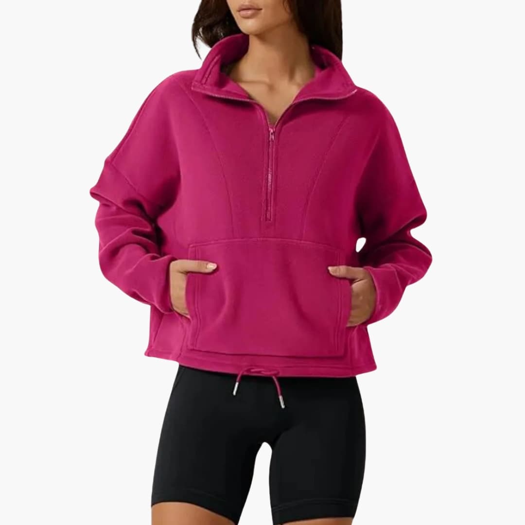 Pull polaire pour femme avec demi zip et poche avant