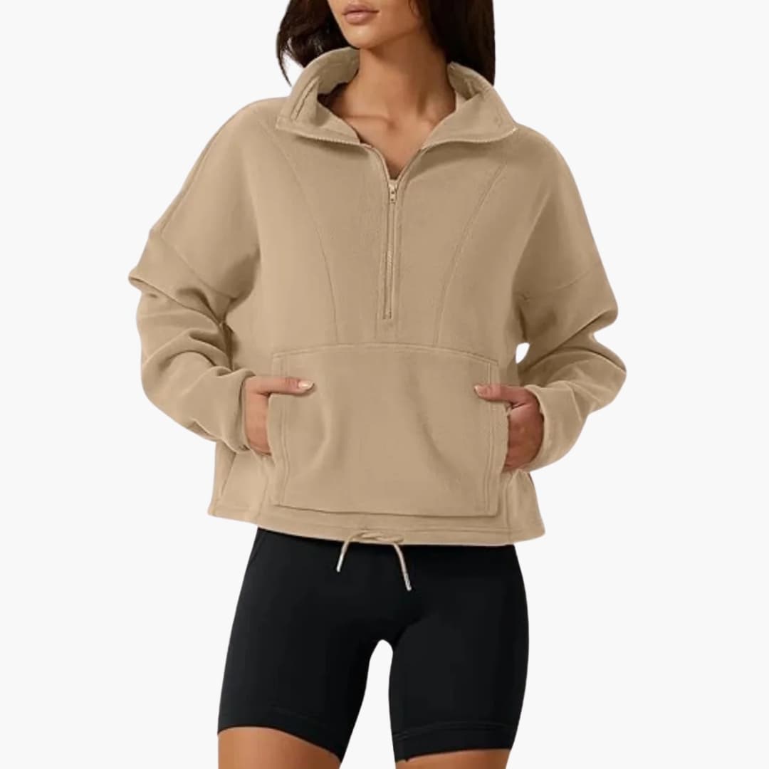 Pull polaire pour femme avec demi zip et poche avant