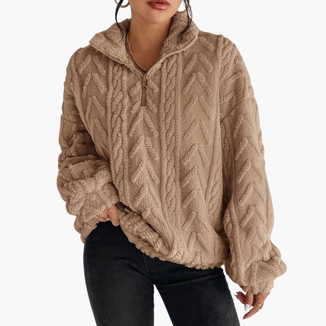 Pull polaire texturé pour femme avec demi zip