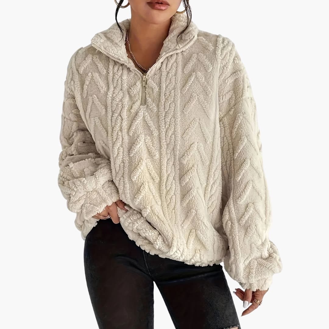 Pull polaire texturé pour femme avec demi zip