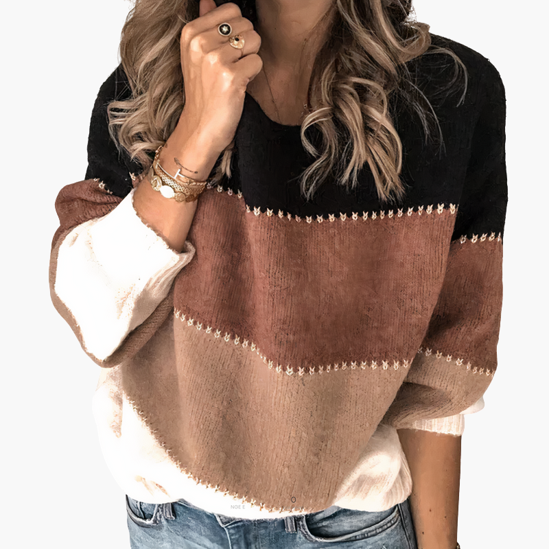 Pull tricoté à rayures pour femme avec col rond