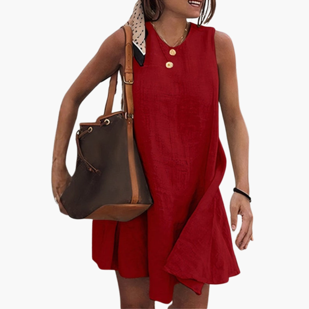 Robe Courte Femme Sans Manches avec Col Rond