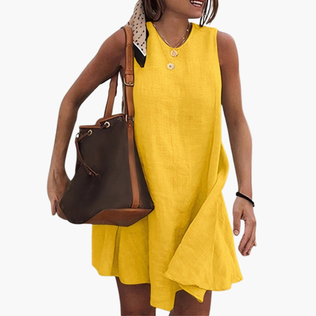 Robe Courte Femme Sans Manches avec Col Rond
