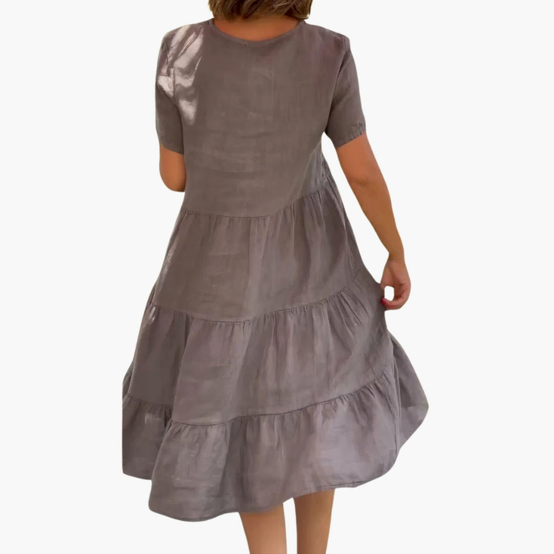 Women's Dress with V-Neck, Loose Fit, and Ruffled Skirt