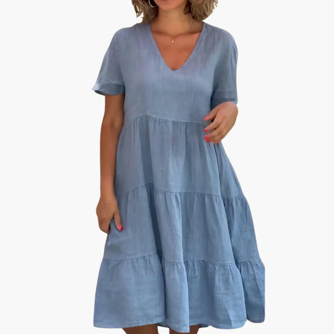 Women's Dress with V-Neck, Loose Fit, and Ruffled Skirt