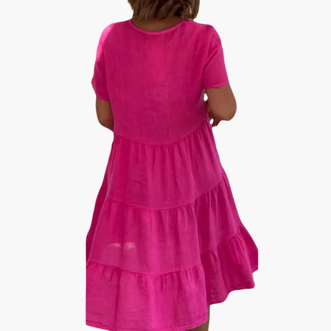 Women's Dress with V-Neck, Loose Fit, and Ruffled Skirt