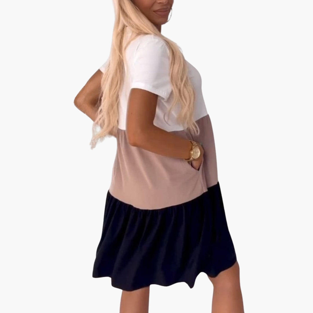 Robe Femme Color Block avec Manches Courtes et Poches