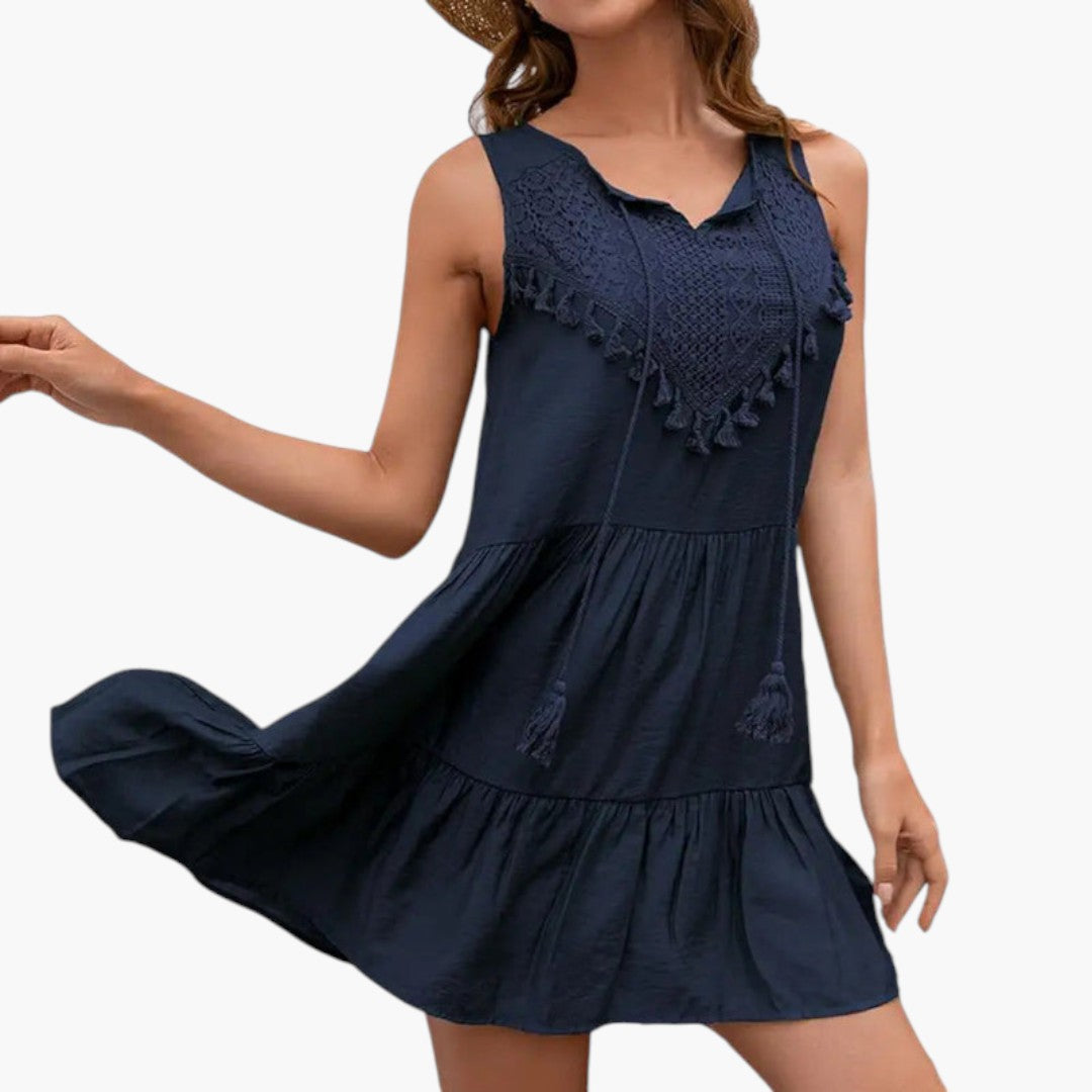 Robe Femme avec Col en V et Détail de Pompons