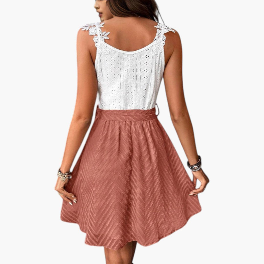 Robe Femme avec Haut en Dentelle et Taille à Nouer