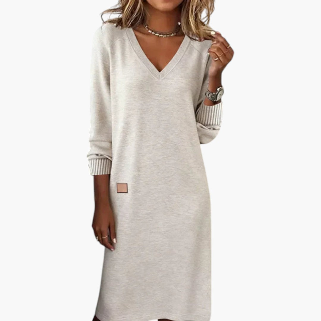 Robe Femme avec encolure en V et manches longues