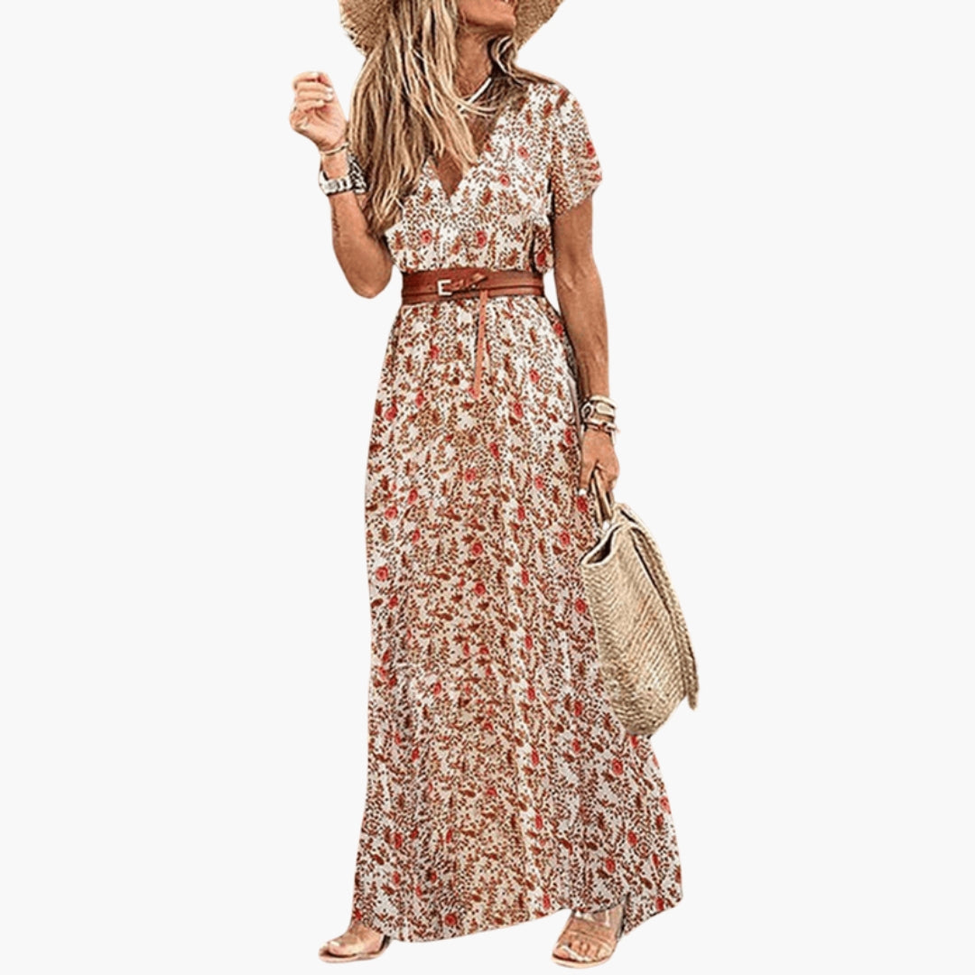 Abito lungo donna con scollo a V e motivo cachemire