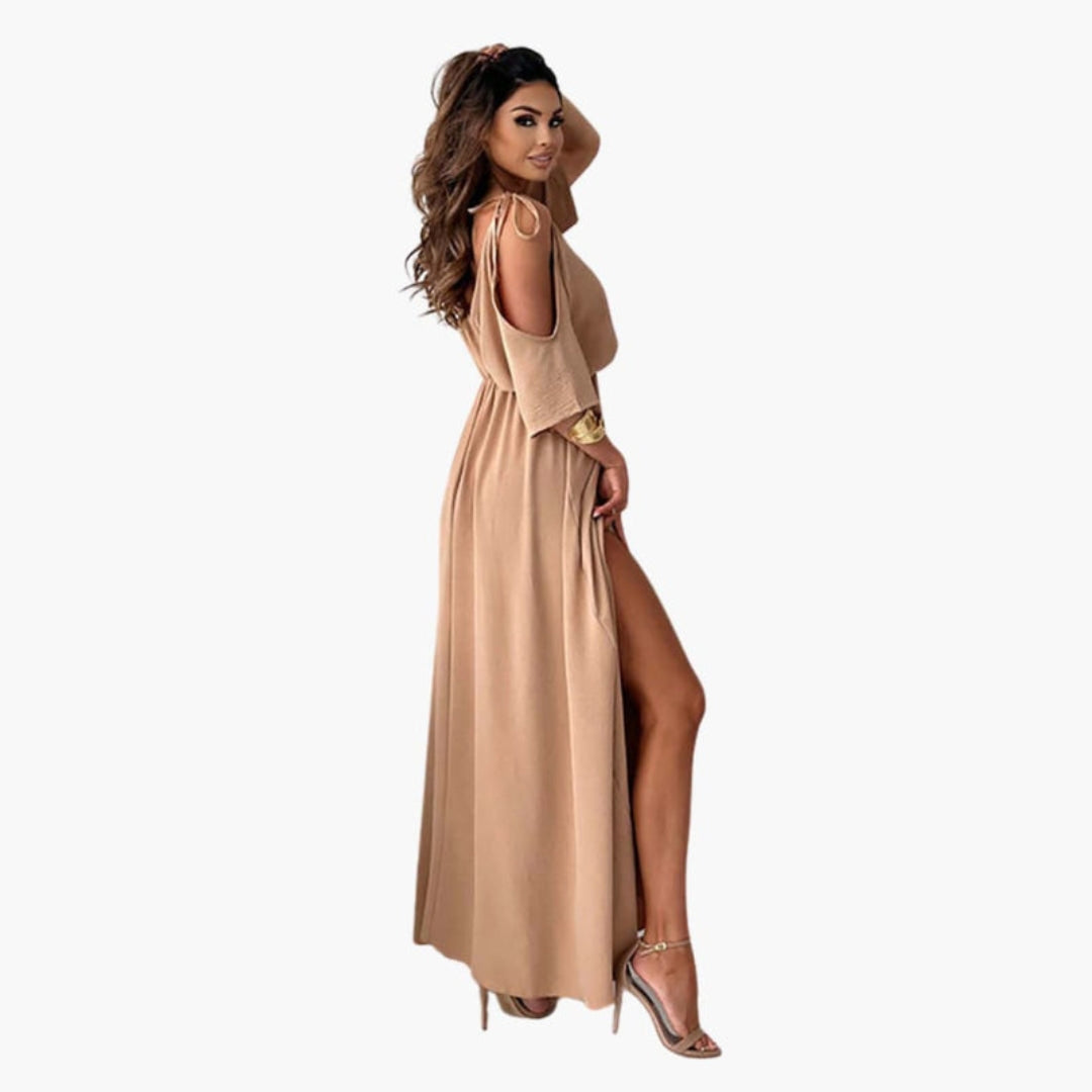 Vestido Maxi Mujer con Escote en V y Abertura Lateral