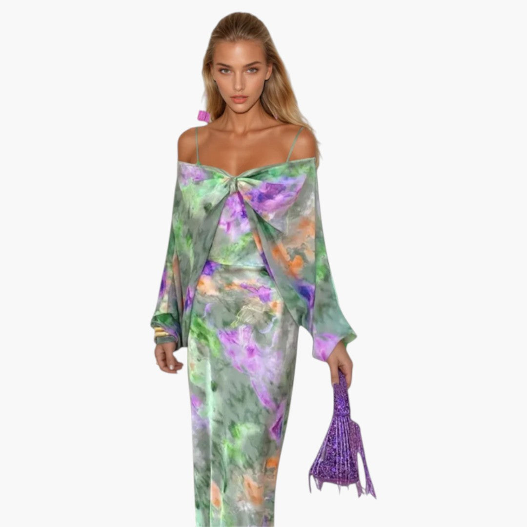 Robe Maxi Femme avec Écharpe Amovible et Coupe Ajustée