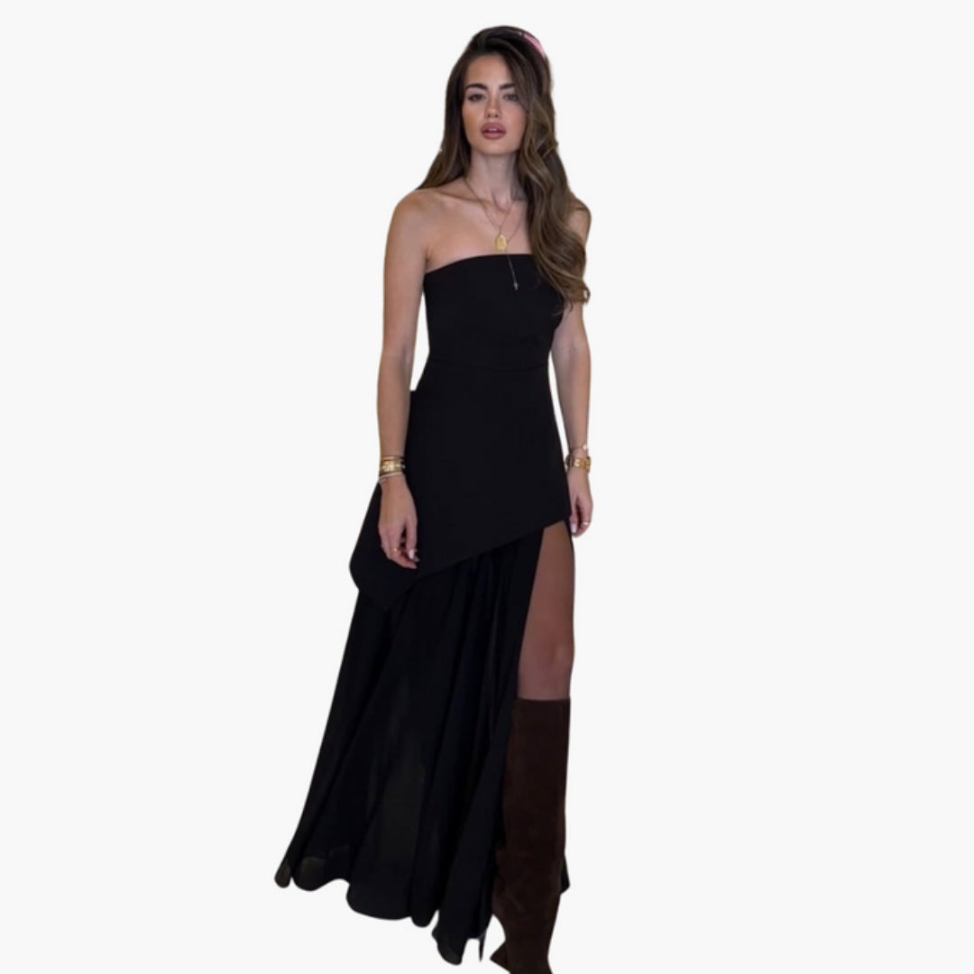 Maxikleid für Damen mit seitlichem Schlitz am Ausschnitt