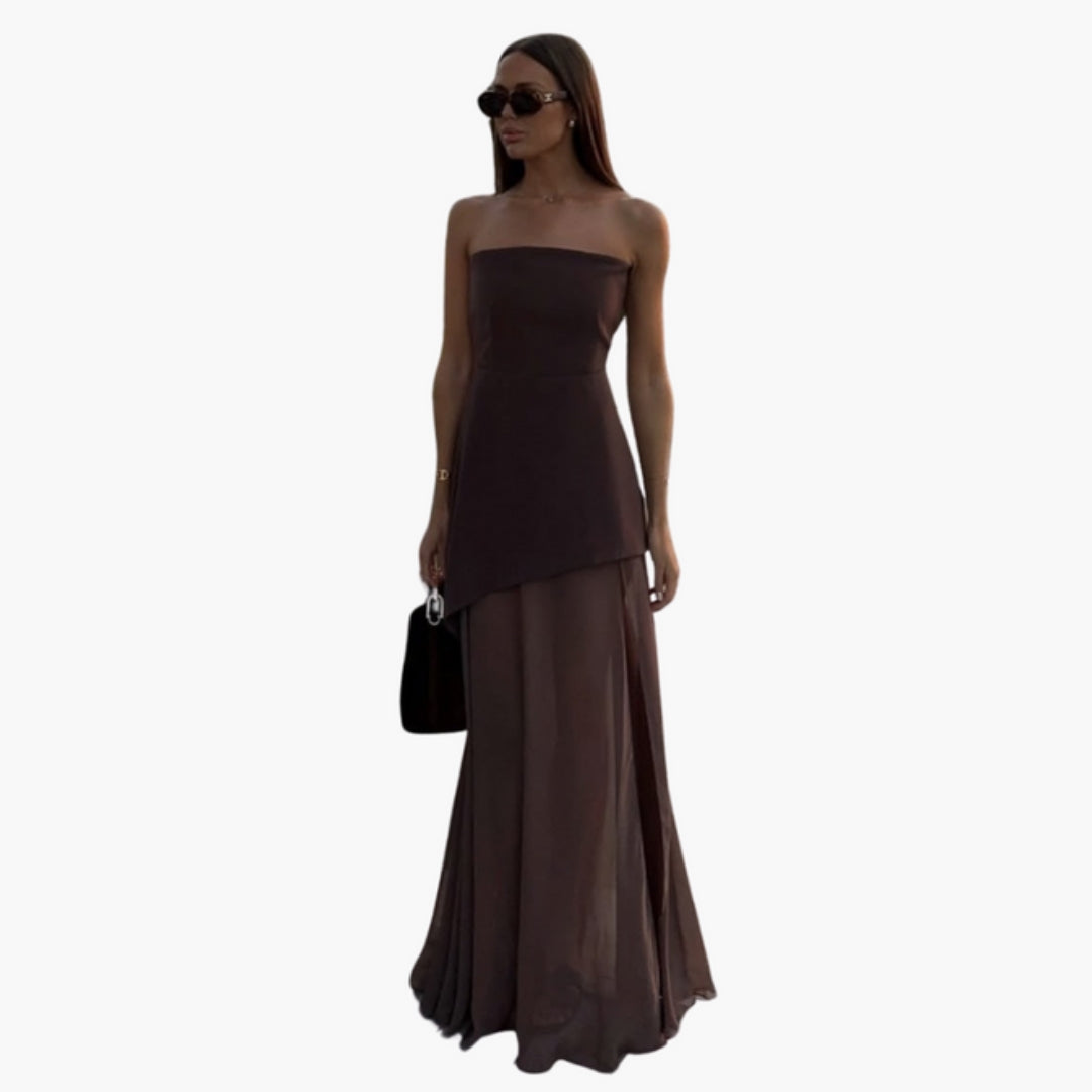 Maxikleid für Damen mit seitlichem Schlitz am Ausschnitt