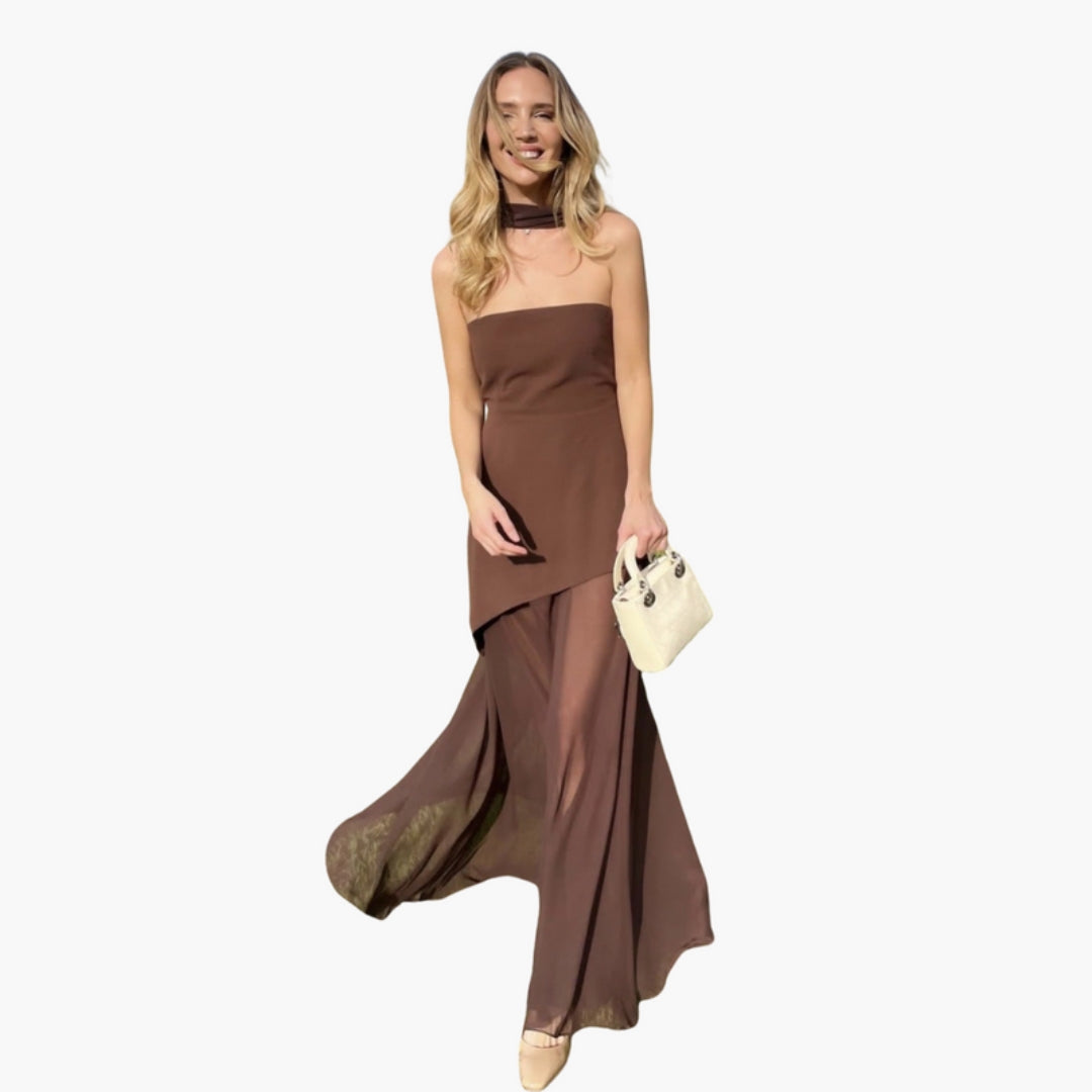 Maxikleid für Damen mit seitlichem Schlitz am Ausschnitt